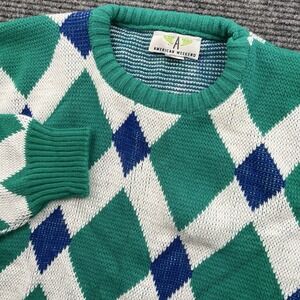 Vintage American Weekend Sweater Mens Med Argyle Geometric Golf Grandpa USA Made